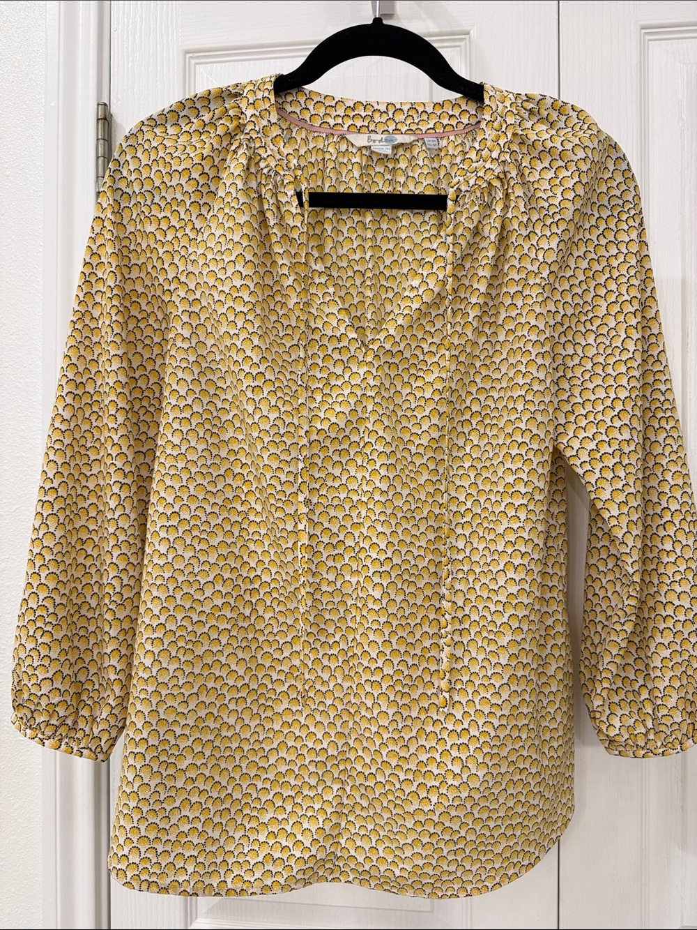 Boden Yellow Geometric Print Peasant Blouse Top Size 4